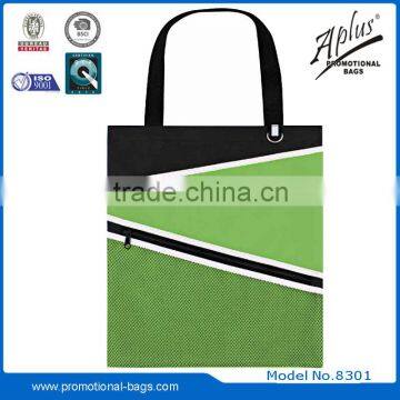 shopping bag printing your logo with front zipper mesh pocket