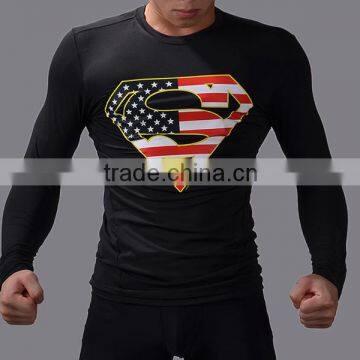 Wholesale Guangzhou Clothing Factory Custom Superhero Shirt High Elastic Gym Compression Quick Dry Sports Tops Male photo-5