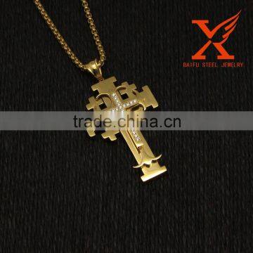 14K REAL SOLID YELLOW GOLD PLATED MEN'S WOMEN'S CROSS CNC CZ PENDANT CHARM