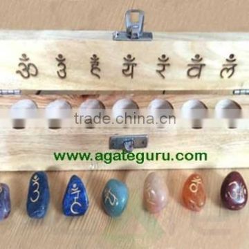 7 Chakra Tumbled Stones Set with Sanskrit Symbols : Wholesale Geometry 7pcs Sets