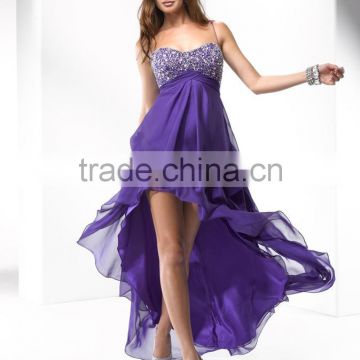 (MY4610) MARRY YOU Spaghetti Strap Beaded Purple Short Front Long Back Prom Dress