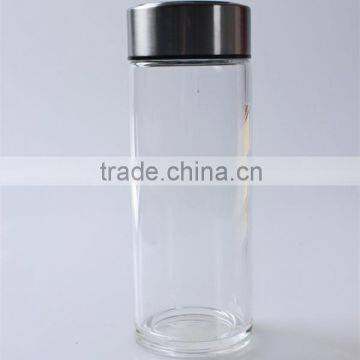 high quality round bottom whosale glass office/tea cup with stainless steel 304 lid