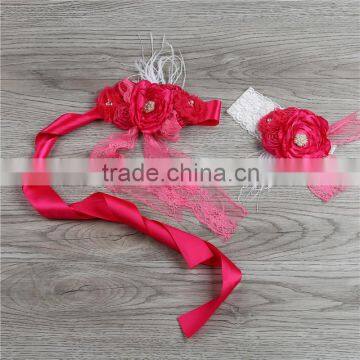 Baby Toddler Girl Headband Red Satin Flower Soft Elastic Headband