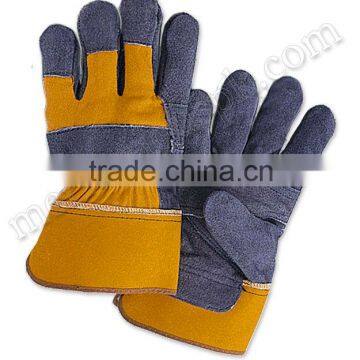 Blue Yellow Leather Working Gloves