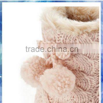 Pink Cable Girls Knit Boots With Cute Pom Pom
