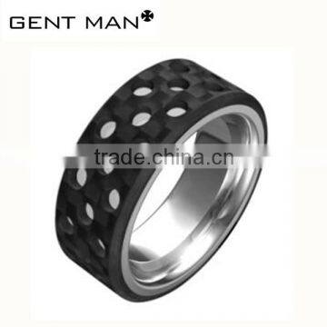 Top grade black tungsten carbide ring carbon fiber inlay stainless steel ring men