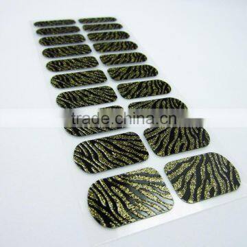 Custom gold zebra glitter nail art stickers waterproof nail wraps long lasting nail polish strips for 22 tips factory