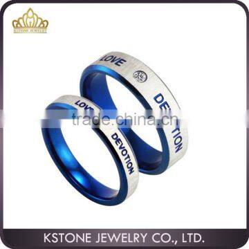 KSTONE Blue Love Stainless Steel Couple Rings With cz Stone