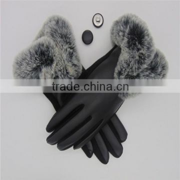 Women Leather Gloves/Mitten with rabbit fur