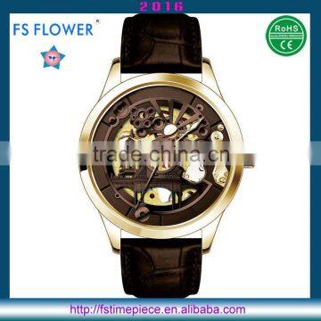 FS FLOWER - New Exploitation Skeleton Watch Man Leather Watch Strap Men Watches 2016