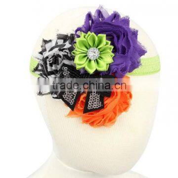 Cheap Halloween Baby Flower Sequin Bow Headband Girl Children Kids Hair Accessories Cute Infant Toddler Elastic Headwear
