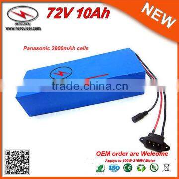 PVC Cased Custom 20S4P 72V Lithium Battery Pack 10Ah 72V Panasonic Electric Bike Battery with 30A BMS 2A Charger