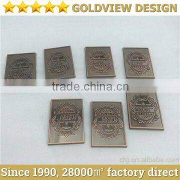 ISO9001-certified die casting & electroplating factory Brushed brass metal tag engrave custom logo metal label rectangle shape m