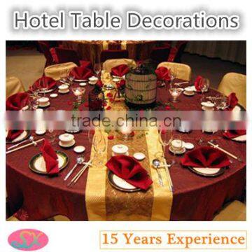 Crushed Table Linen With Embroidery Runner Hotel Table Cloth Decoration Sets