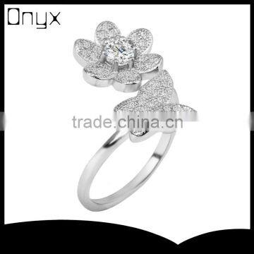 Wholesale 925 Stering Silver Jewelry Sunflower Butterfly Zircon Design Pave Setting Ring
