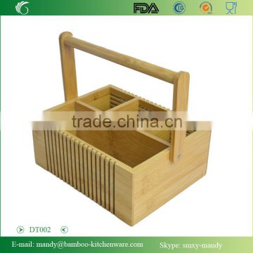 Home & Kitchen 4-compartment Bamboo Cutlery Box with Handle