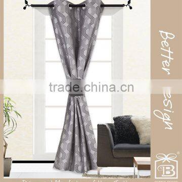 1Pc 100% Polyester Grey Color Yarn Dyed Jacquard Grommet Curtains And Drapes for Window with Matching Clip