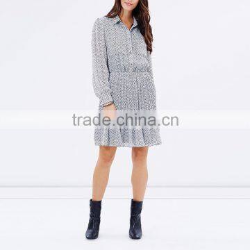 Apparel New Arrivals Autumn Herringbone Woman Long Sleeve Pleated Casual Dress photo-6