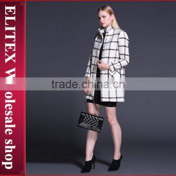 2015 Newest Black Plaid Straight Lady Overcoat Warm Winter Dress With Pocket photo-6