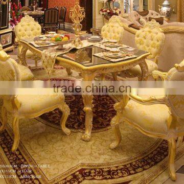 French Antique Wooden White Dining Table With Purple Fabric Dining Chair For 6 People / Luxury European Dining Room Furniture photo-4