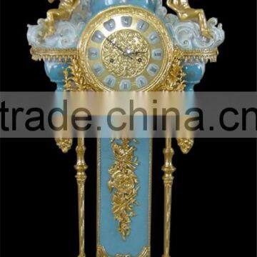 Emperial Cellectable World Treasure Gold Plated Brass Engraved Table Clock, Noble Crown Turquoise Ceramic Decorative Desk Clock photo-6