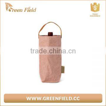 Green Field Washable Kraft Paper Single Wine Bottle Cooler Bag photo-2