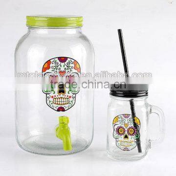 3L Happy Halloween Skull Glass Beverage Dispenser and Mason Jar photo-2