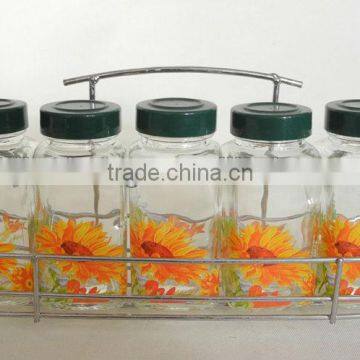 mini sunflower square decal glass spice jar set with plastic lid