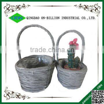 Rattan woven grey flower hanging basket