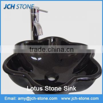 Lotus flower shaped black granite wash basin