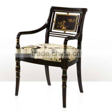 Classic Elegant Chinoiseries Painted English Style Solid Wood Dining Armchair with Beautiful Floral Fabric BF12-05274d