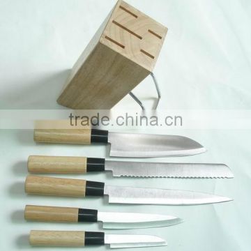 5-Pieces Knife set: 5Pcs Japanese Knives + wooden knife block.