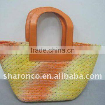 Candy strip paper straw fabric beach bag with handle