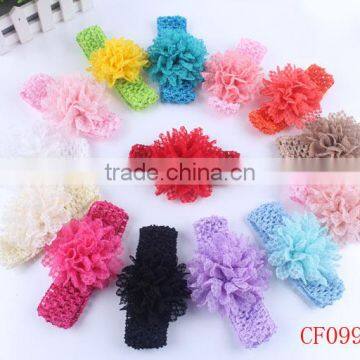 2016 New style wholesale colorful knitted shabby fabric flower headband for baby girl