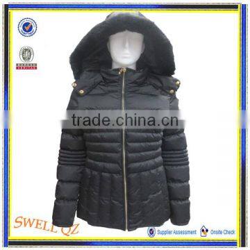 China wholesale lady winter padded jacket with fur hood