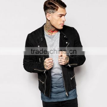 Black plain fashion cool denim jacket mens with multi zippers