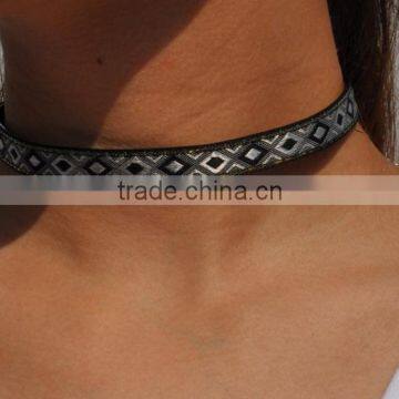 Fabric Leather Choker Necklace Hot Selling Fabric Necklace Handmade Leather Fabric Woman Necklace Jewelry photo-3