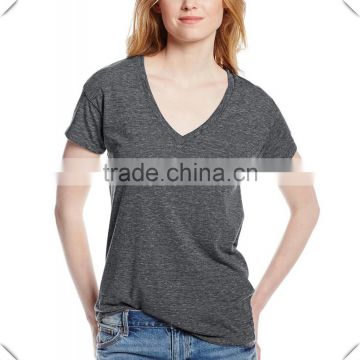 Loose Fit Ladies Heather Grey Blank T Shirt Plain Womens Deep V Neck Tee Cheap Wholesale Tri-blend T-Shirt