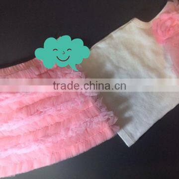 Sweet Girls Pink Ruffle Tulle Pettiskirts Set Boutique Chiffon TuTu Dresses photo-5