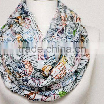 Stamps Pattern Chiffon Infinity Scarf, Circle Scarf, Long Scarf, Mother's Day Gift Ideas For Her, Spring - Summer - Fall - Winte photo-2