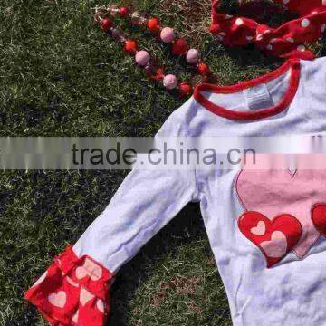 Baby Clothes Valentine Outfit Hot Sell Design Kids Boutique Cute Heart Girls Ruffle Pant With Necklace and Headband Set photo-2
