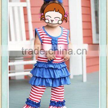 4th of July stripe ruffle pant set wholesale children's boutique clothing toddler girl spring boutique