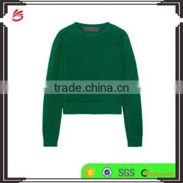 Slips On Wholesale High Quality Cropped Cashmere Sweater of Green Color