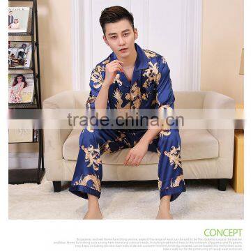 The new summer 2017 contracted natural nine points sleeve men's pyjamas male as silk pajamas household to take