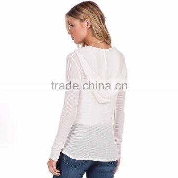 New Style Women White Fishnet V Neck Hoodies Wholesale photo-2