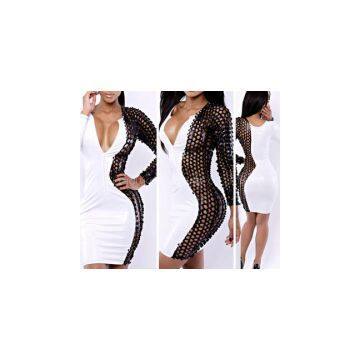 WHITE BANDAGE BODYCON FAUX LEATHER DRESS