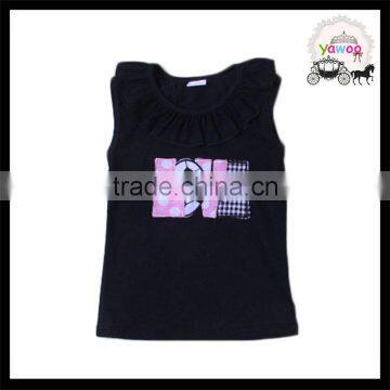 2016 Yawoo Fancy Black Short Sleeve Soccer Embroidery Patterns and Letters Latest Design Girls Top photo-4