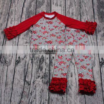 Promotion Cheap Wholesale Baby Girls Red Boutique Outfits Long Sleeve Ruffle Clothing Set Kids Online Clothes Store Daily Wear photo-3