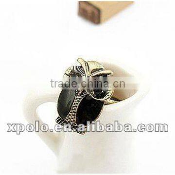 Antique Gold Plated Black Owl Oil Printing Alloy Finger Ring