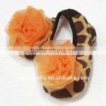 Baby Giraffe Crib Shoes with Orange Rosettes